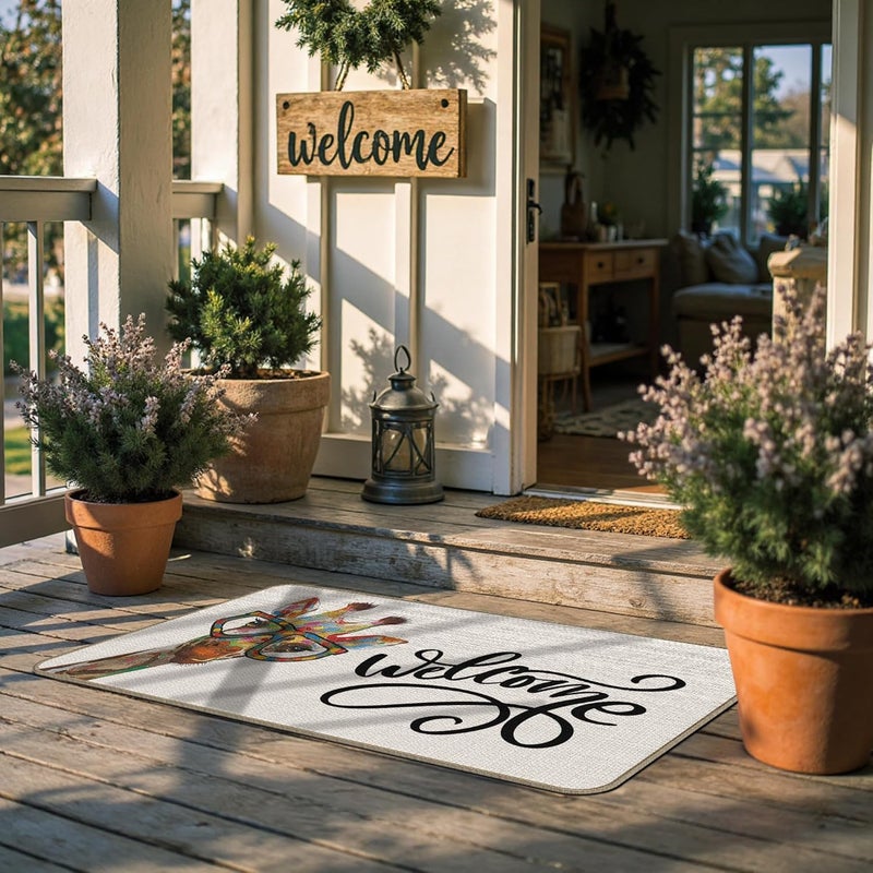 GTYNU Welcome Door Mat 17 x 30,Welcome Doormat Gifts for Women,Funny Decorative Giraffe Outdoor Mats for Front Door，Giraffe Gifts for Women and Kids - Image 3